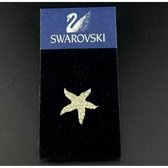 Swarovski Starfish Pin Tack Beach Ocean Nautical Silver Tone Swan Signed NEW - Picture 1 of 8